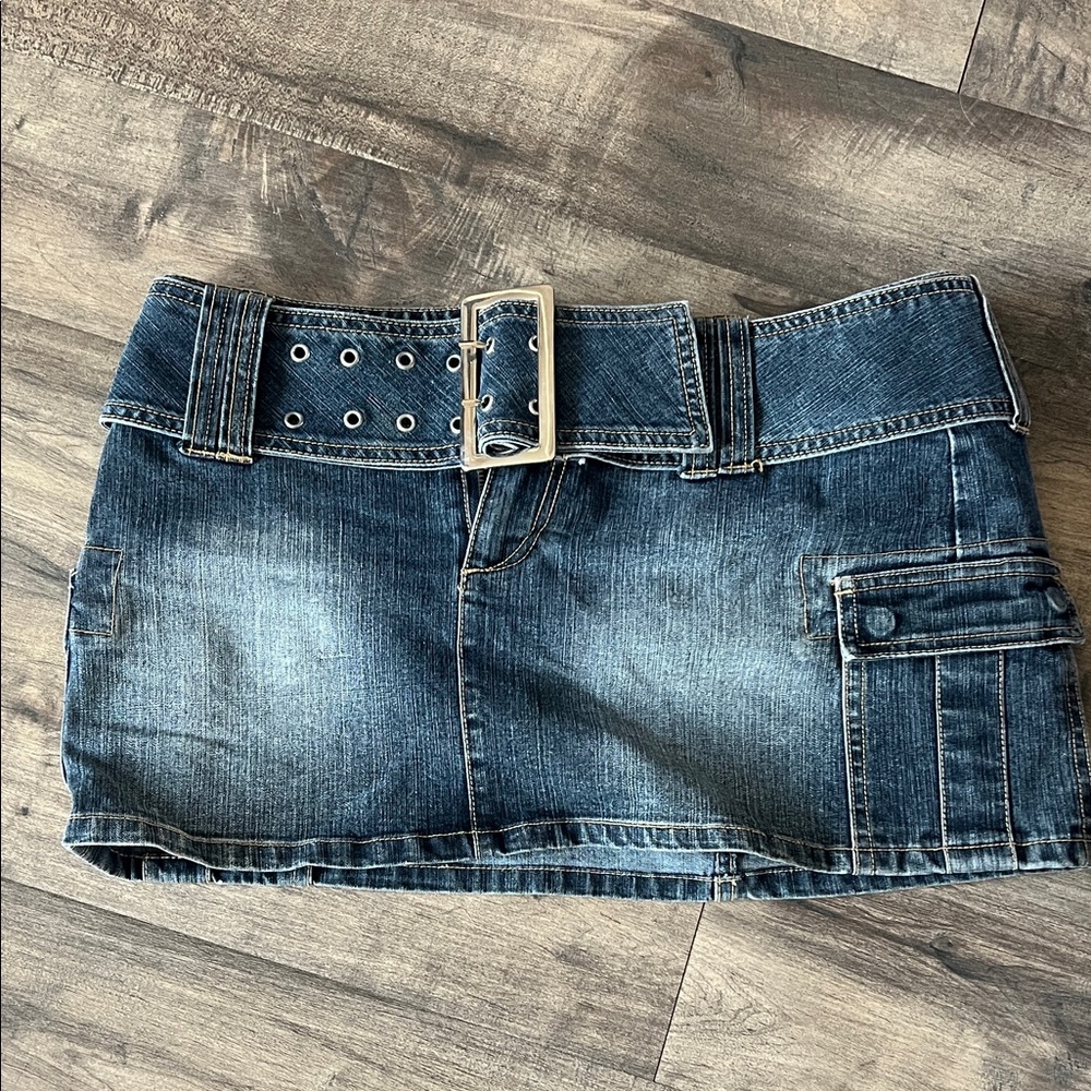 Dark Wash Denim Mini Skirt with Belt